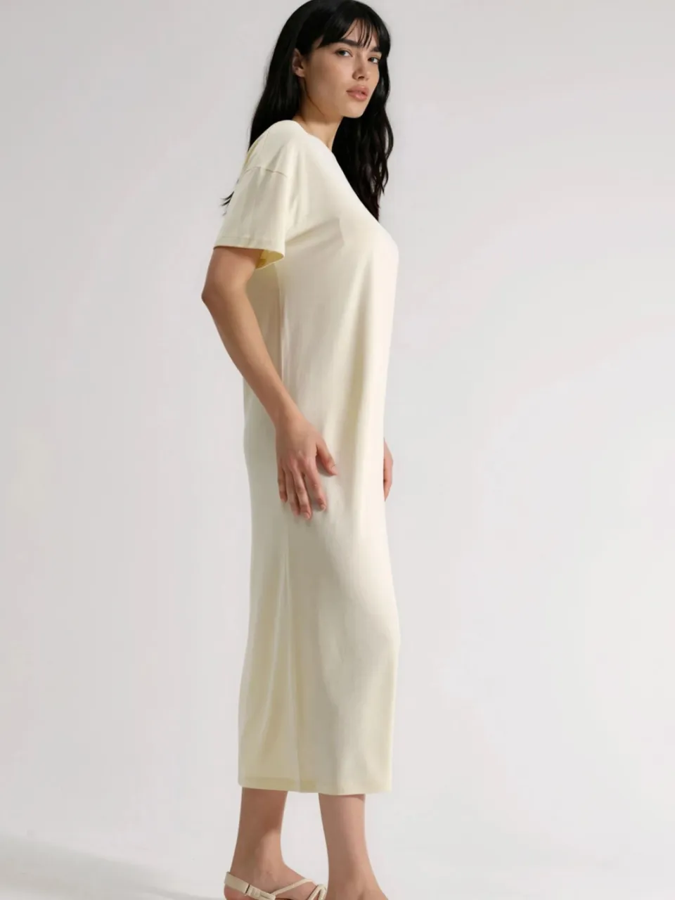 Busem Losse Midi-jurk met Split geel, foto 2