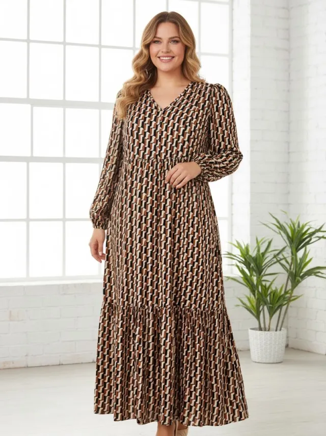 Ophilia jurk Lucy viscose dessin retro/brick