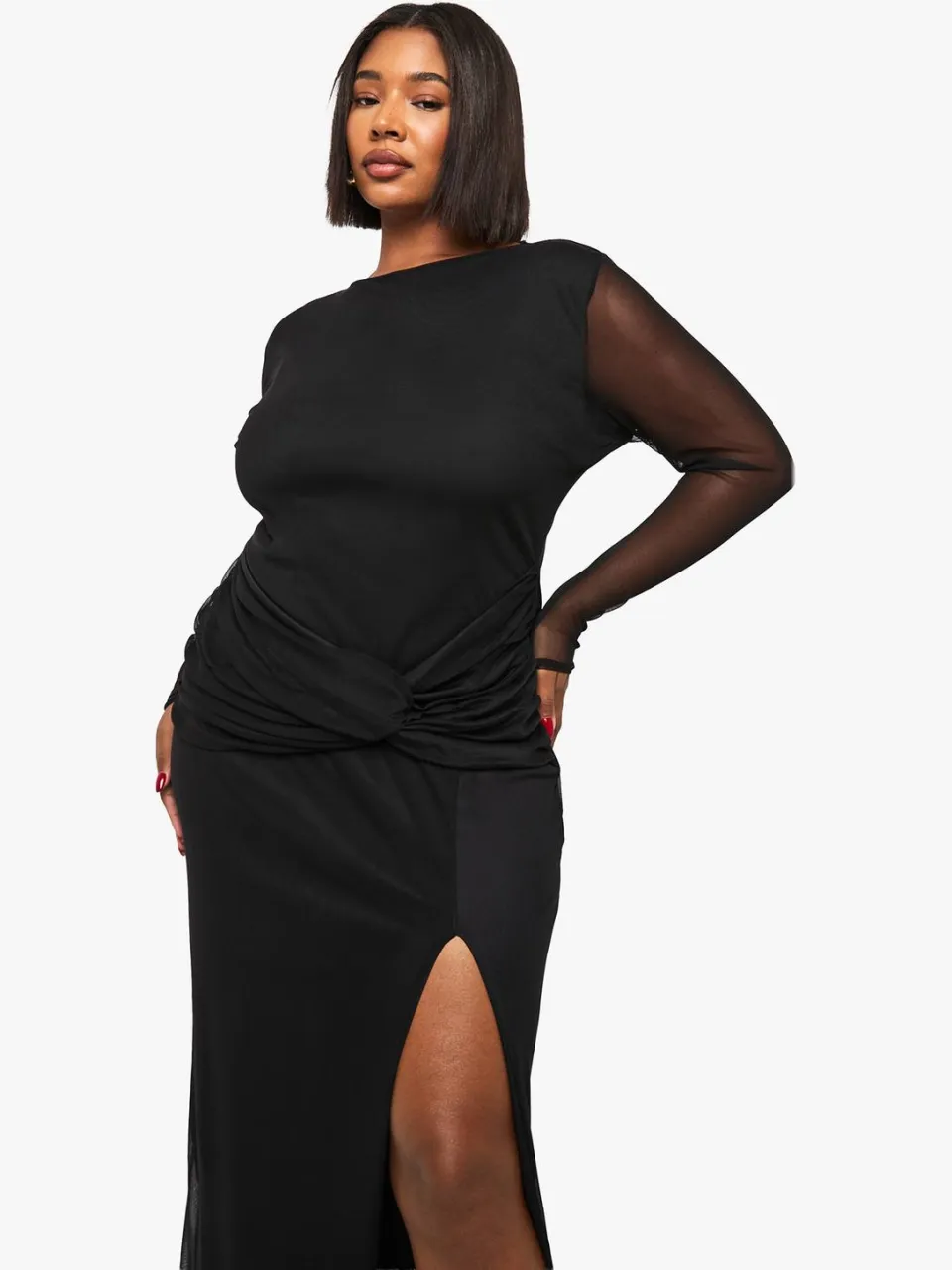 boohoo Dames plus maxi-jurk met mesh en twistdetail zwart, foto 2