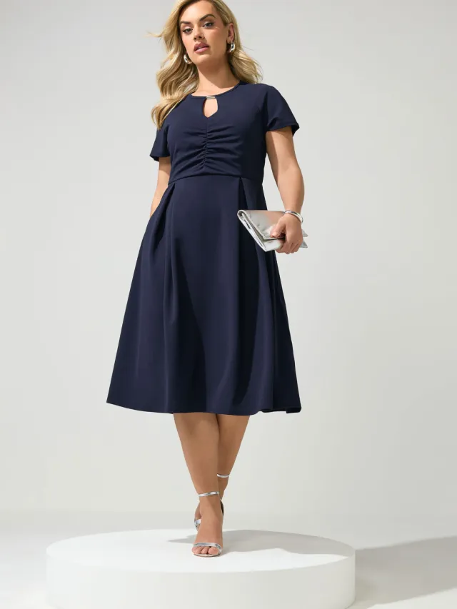 Yours London Marineblauwe Skaterjurk Met Keyholeuitsparing-56 Blue