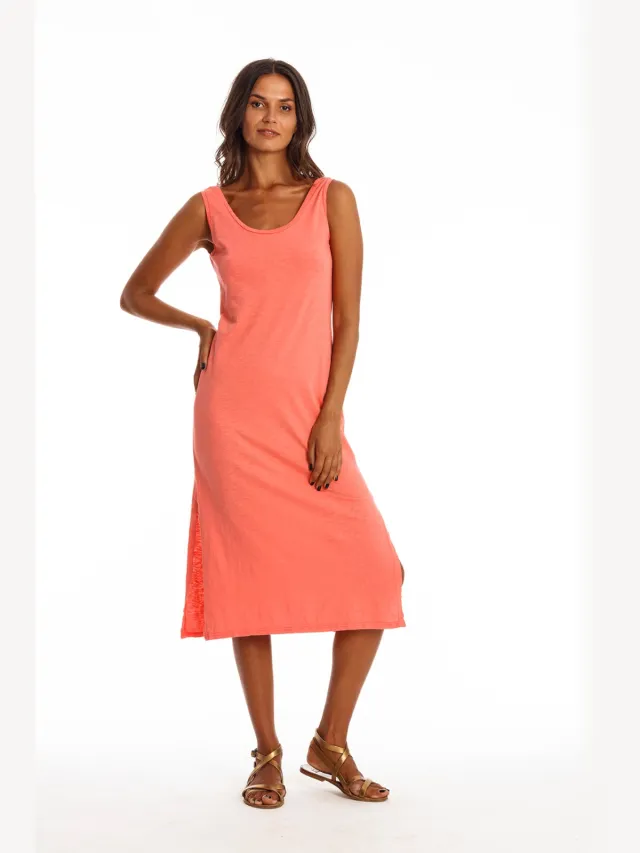 RAVENS VIEW IBIZA dames vegan Midi Jurk Demi Koraal Oranje Roze