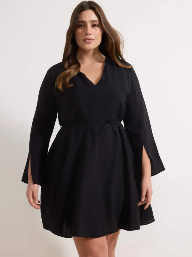 Trendyol Curve Dames Zwart Gestreept Kort / Mini Lang Casual A-lijn Grote maten Jurk