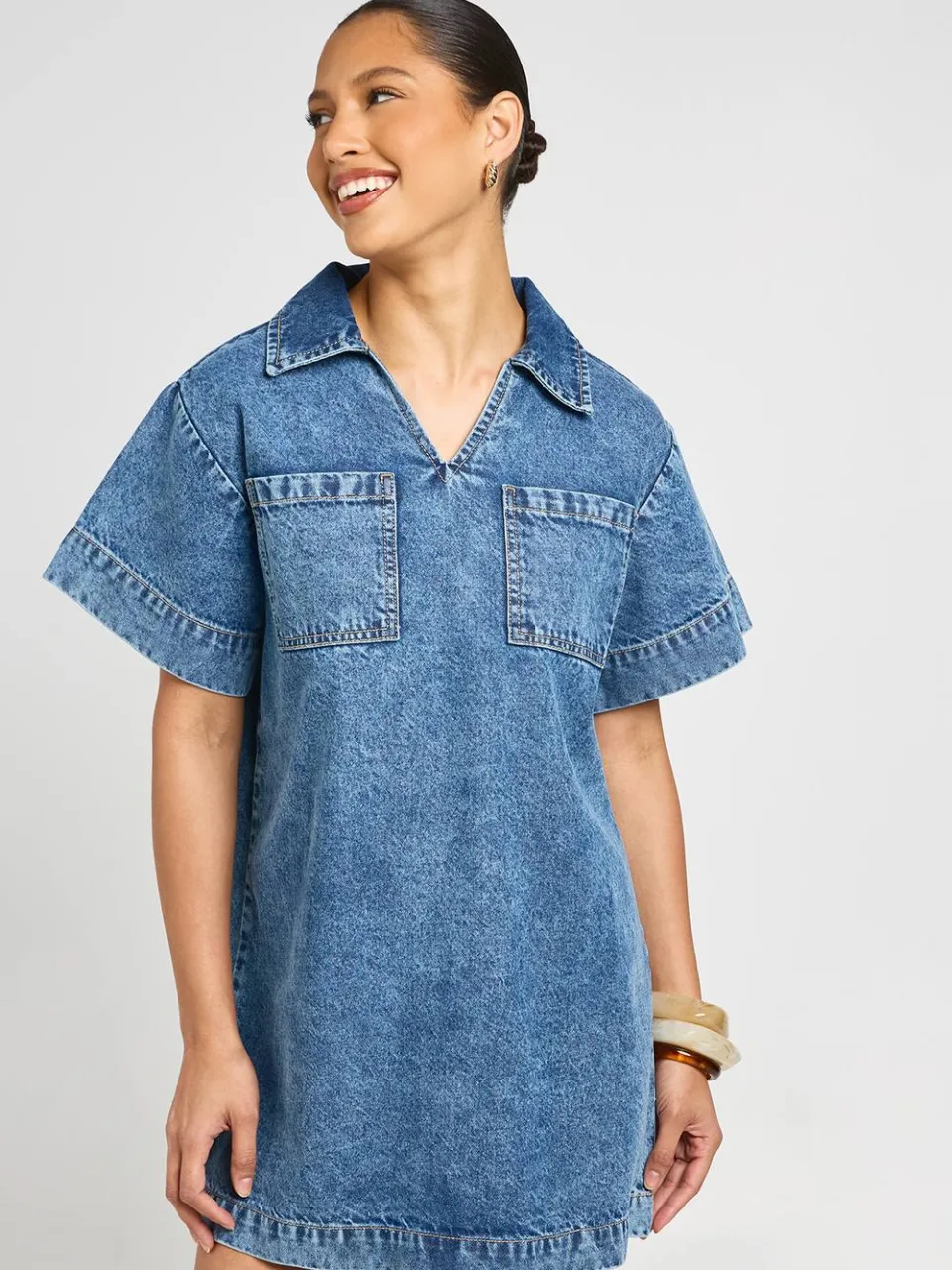 boohoo Dames Boxy Korte Mouwen Denim Jurk, foto 3
