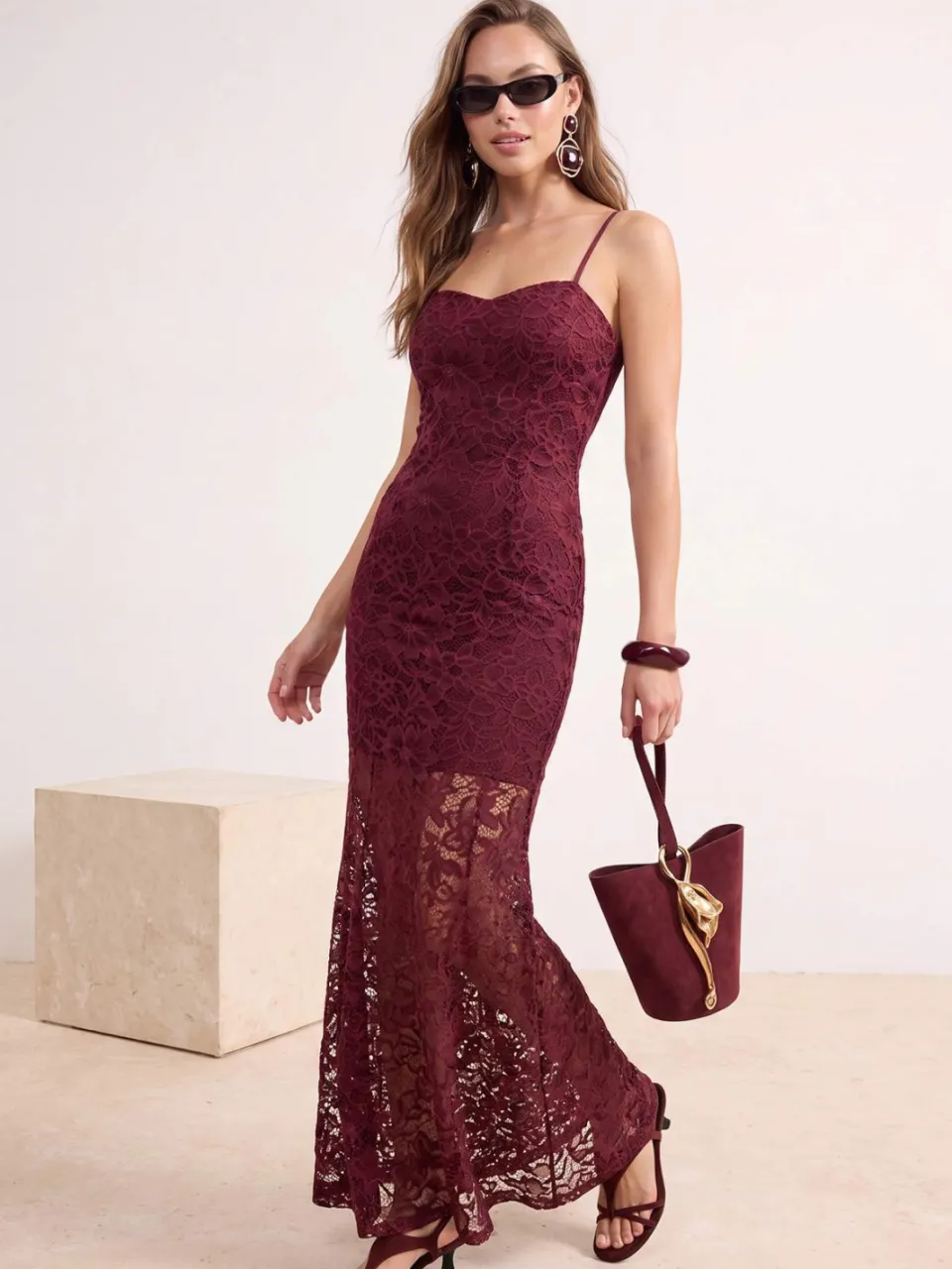 Trendyol TRENDYOLMİLLA Dames Bordeaux Effen Maxi Mouwloos Zeemeermin Avond & Gala Jurk, foto 2