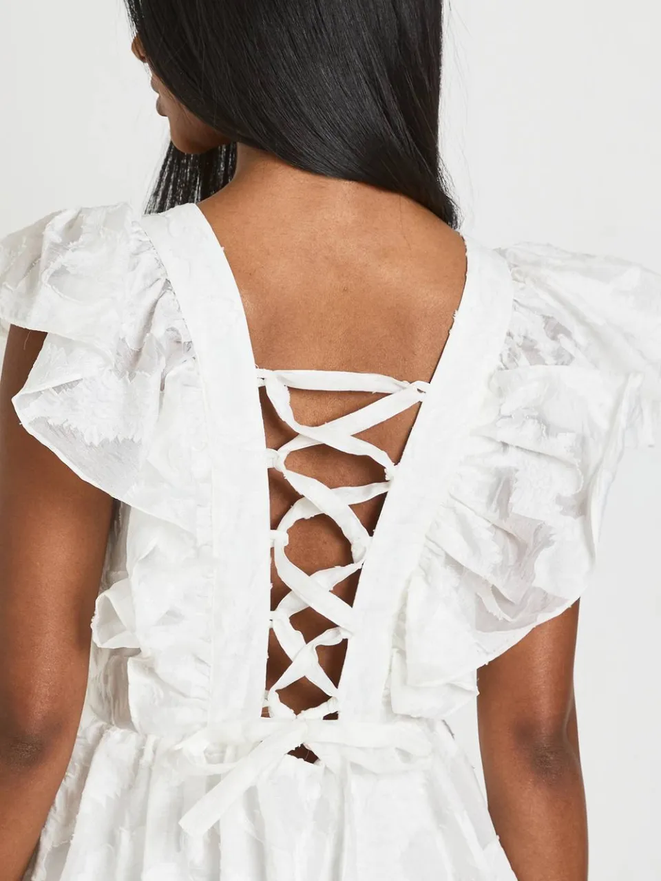 boohoo Dames Gebloemde Burnout Mini Jurk Met Veterug ivoor, foto 4