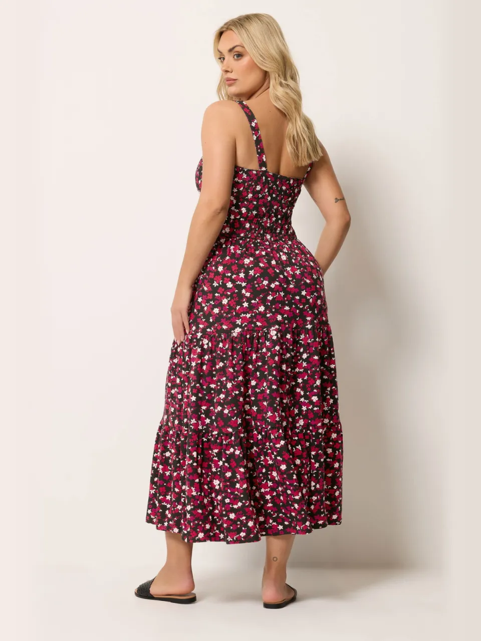 Yours Zwarte Jurk Met Bloemenprint En Smockwerk, foto 3