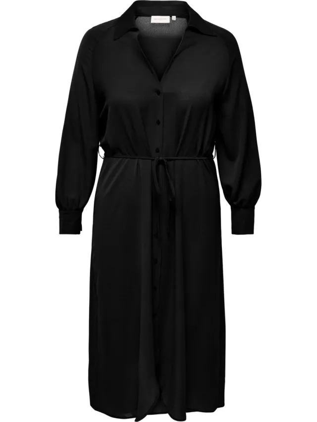 Only Carmakoma ONLY - CARMAKOMA CARRIELLE LS SHIRT CALF DRESS SOLID WVN Dames Jurk Black