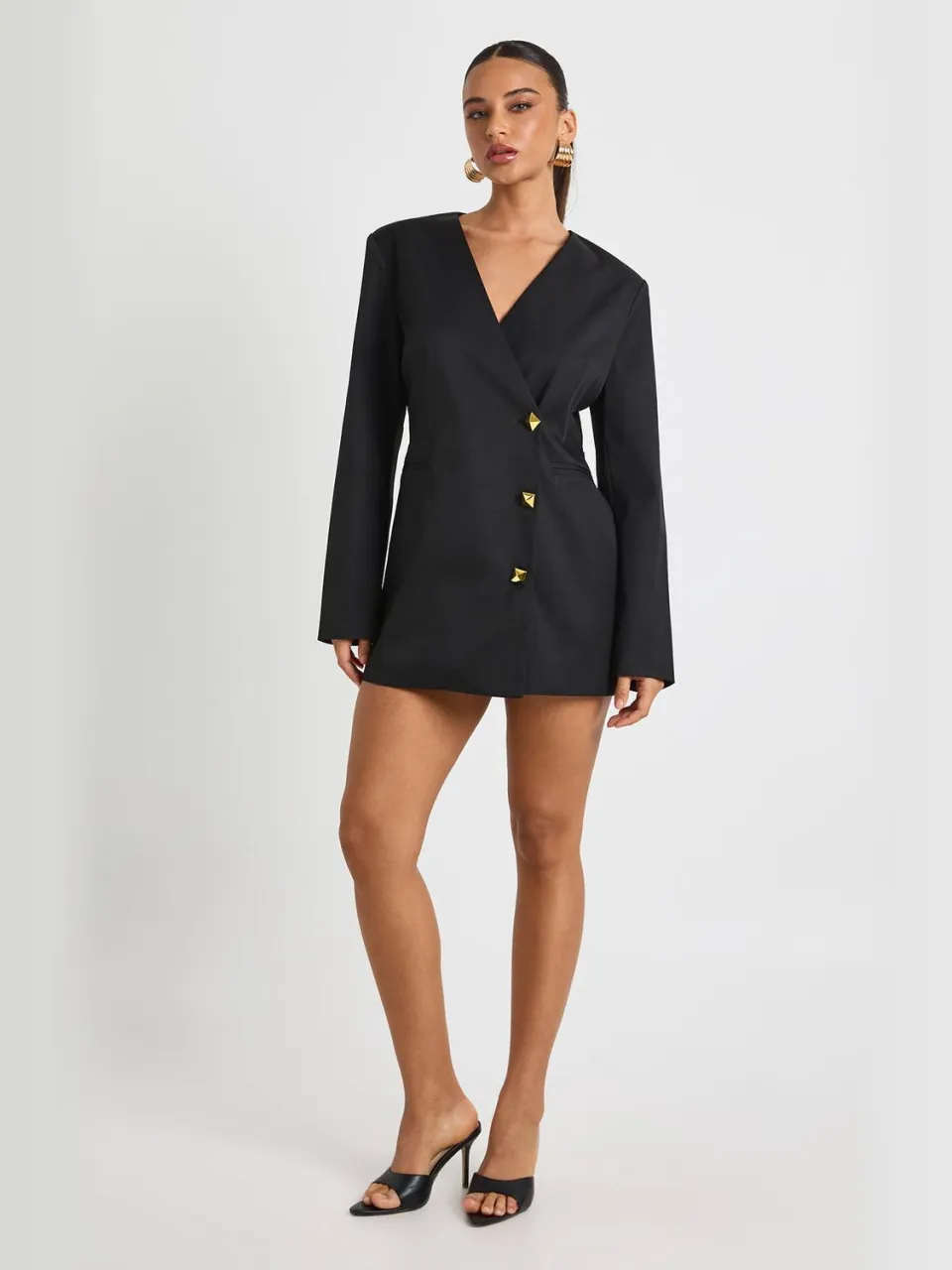 boohoo Dames Gouden Knop Getailleerde Diepe V-hals Blazer Jurk, foto 3