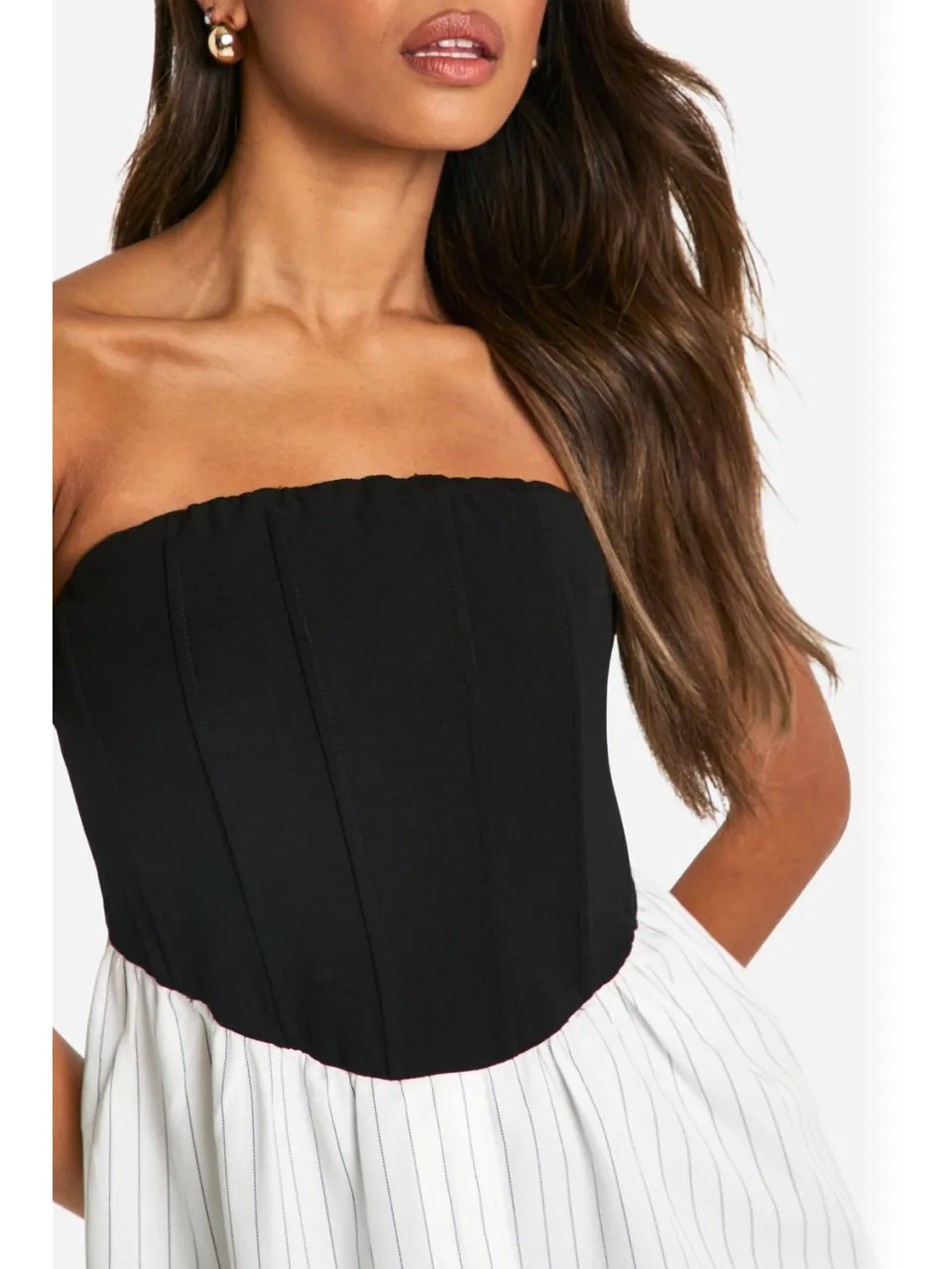 boohoo Dames Corset gestreepte shirtjurk zwart, foto 4