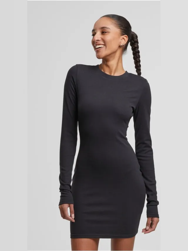 Urban Classics Cozy Rib Jersey Bodycon jurk - XL - Zwart