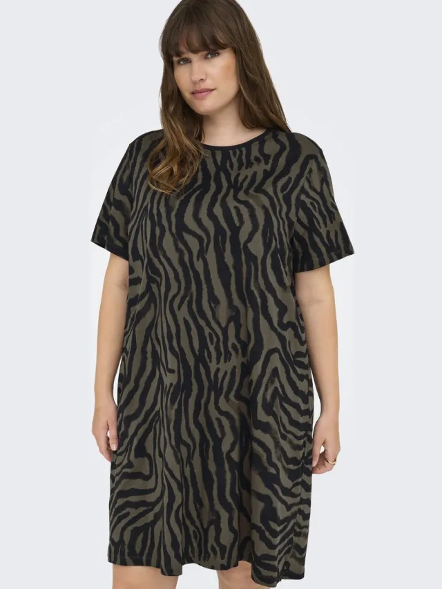 Only Carmakoma CARLULU LIFE SS O-NECK ABK DRESS JRS - Dames - Mini jurken Forest Night/Zebra