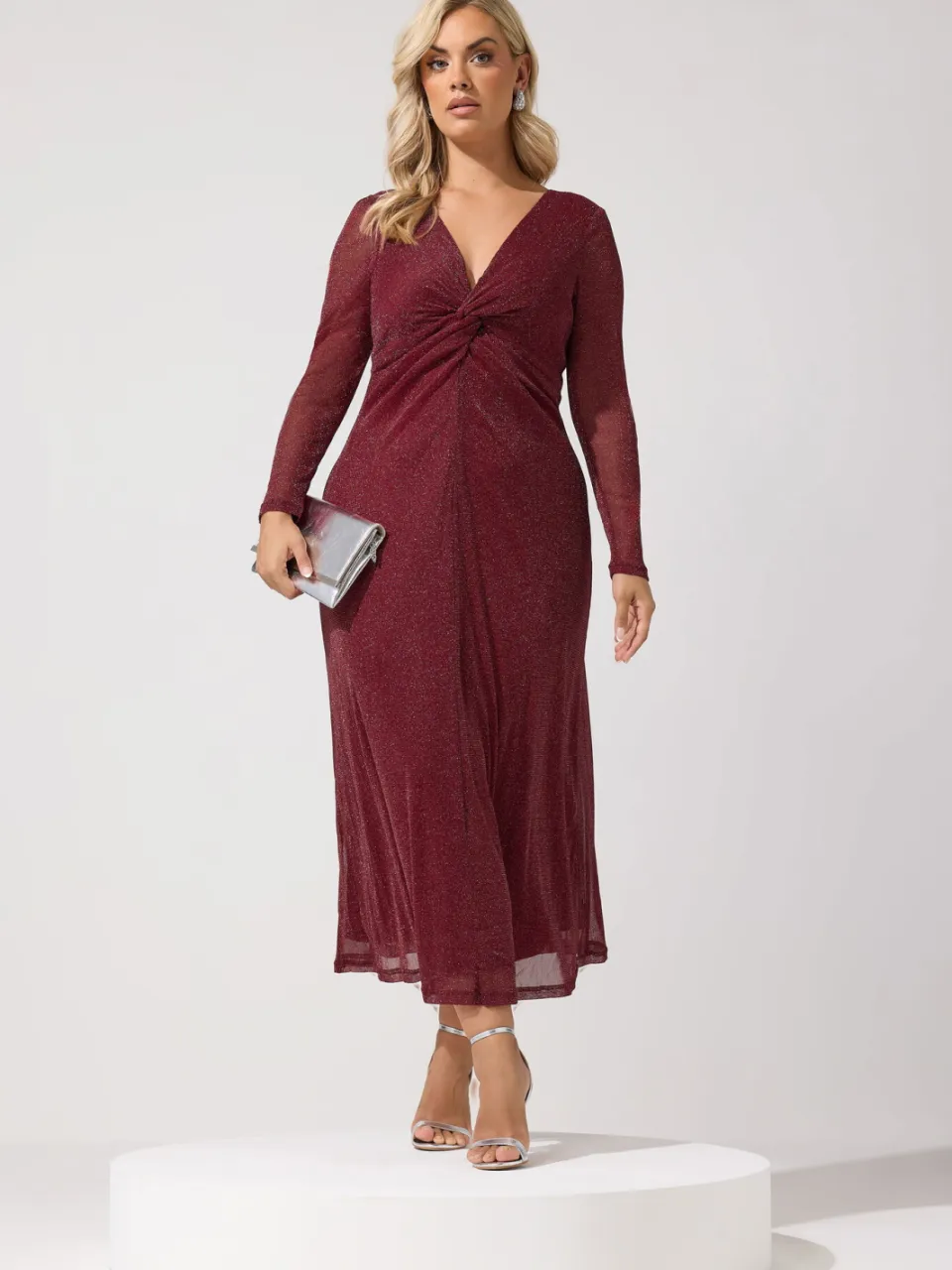 Yours London Rode Metallic Maxijurk Met Knoop rood, foto 2