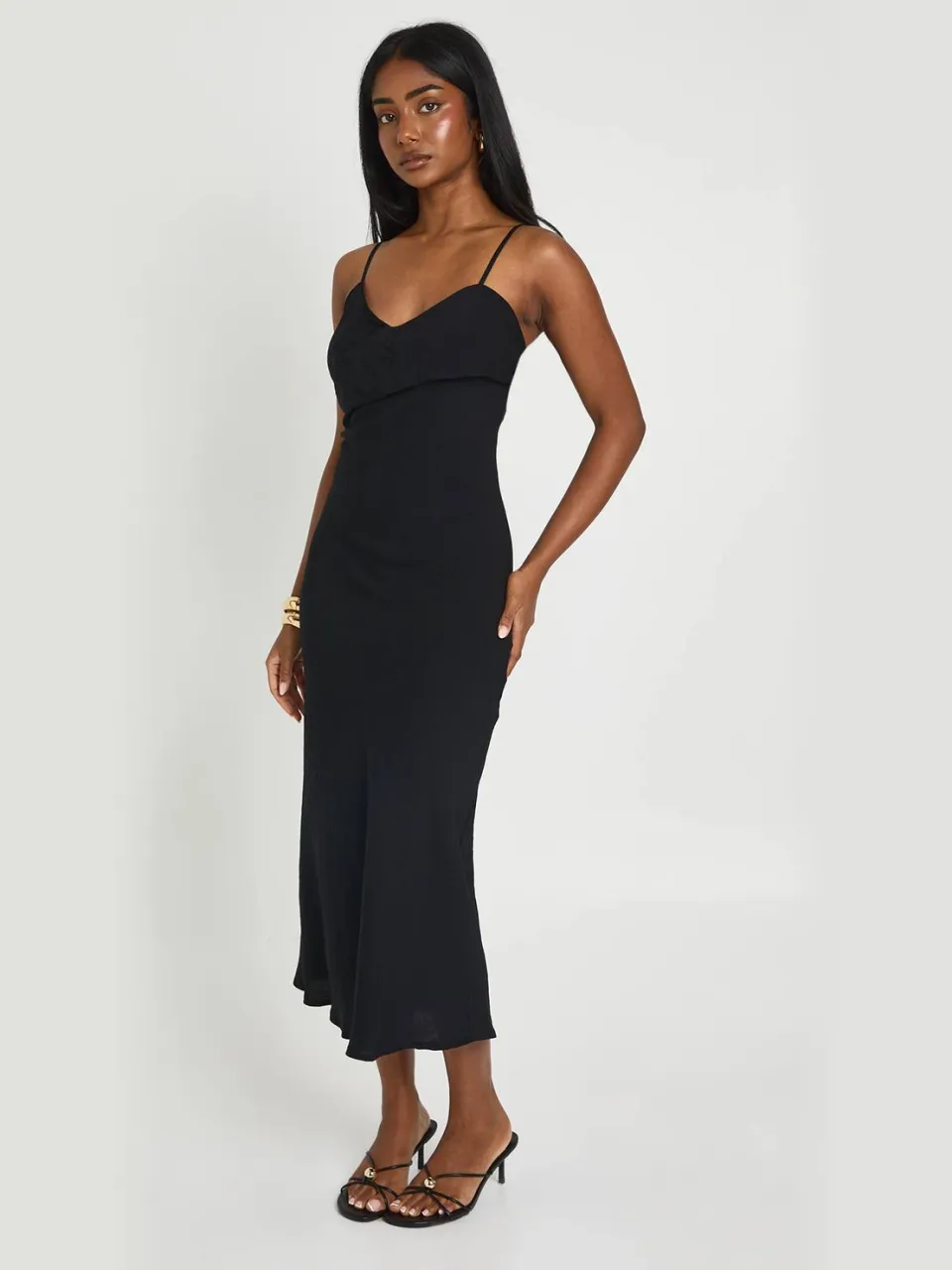 boohoo Dames Gestructureerde Geweven Overslag Slip Midi Jurk zwart, foto 2