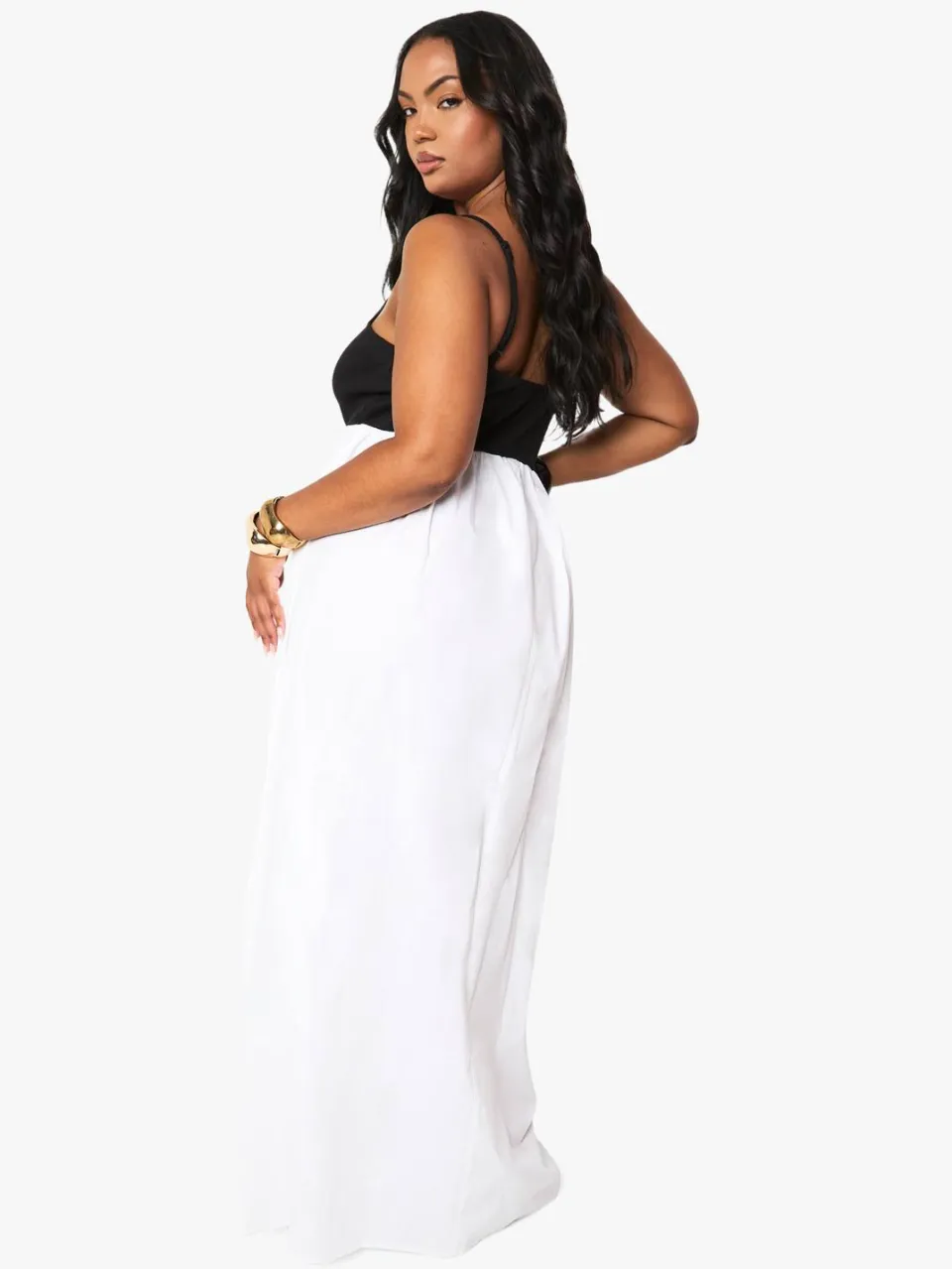 boohoo Dames Plus Fabric Mix Maxi-jurk met riempjes wit, foto 2