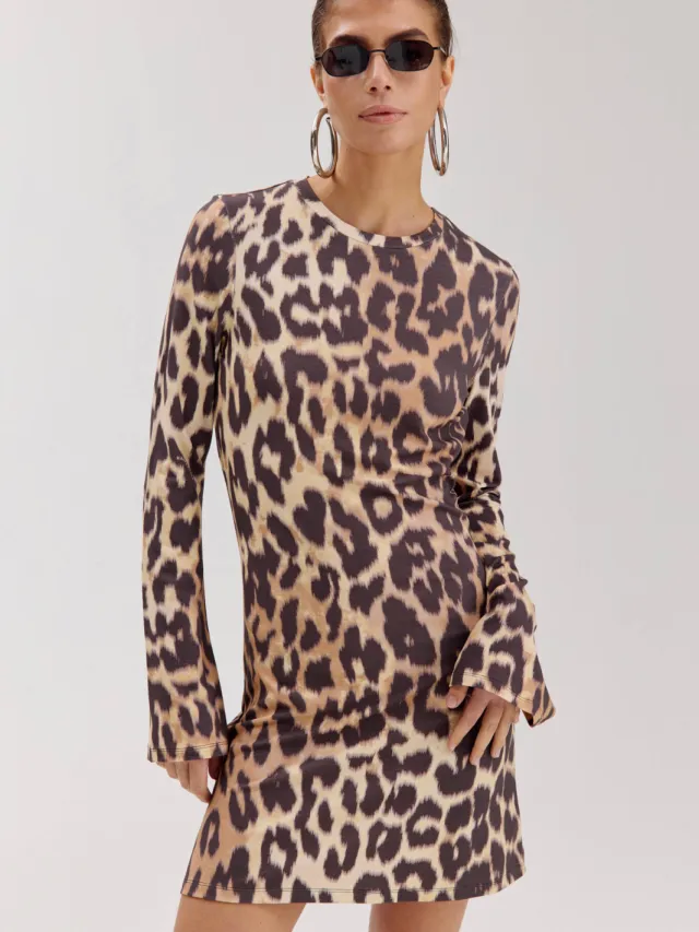 Harper & Yve korte jurk met dierenprint bruin, foto 5