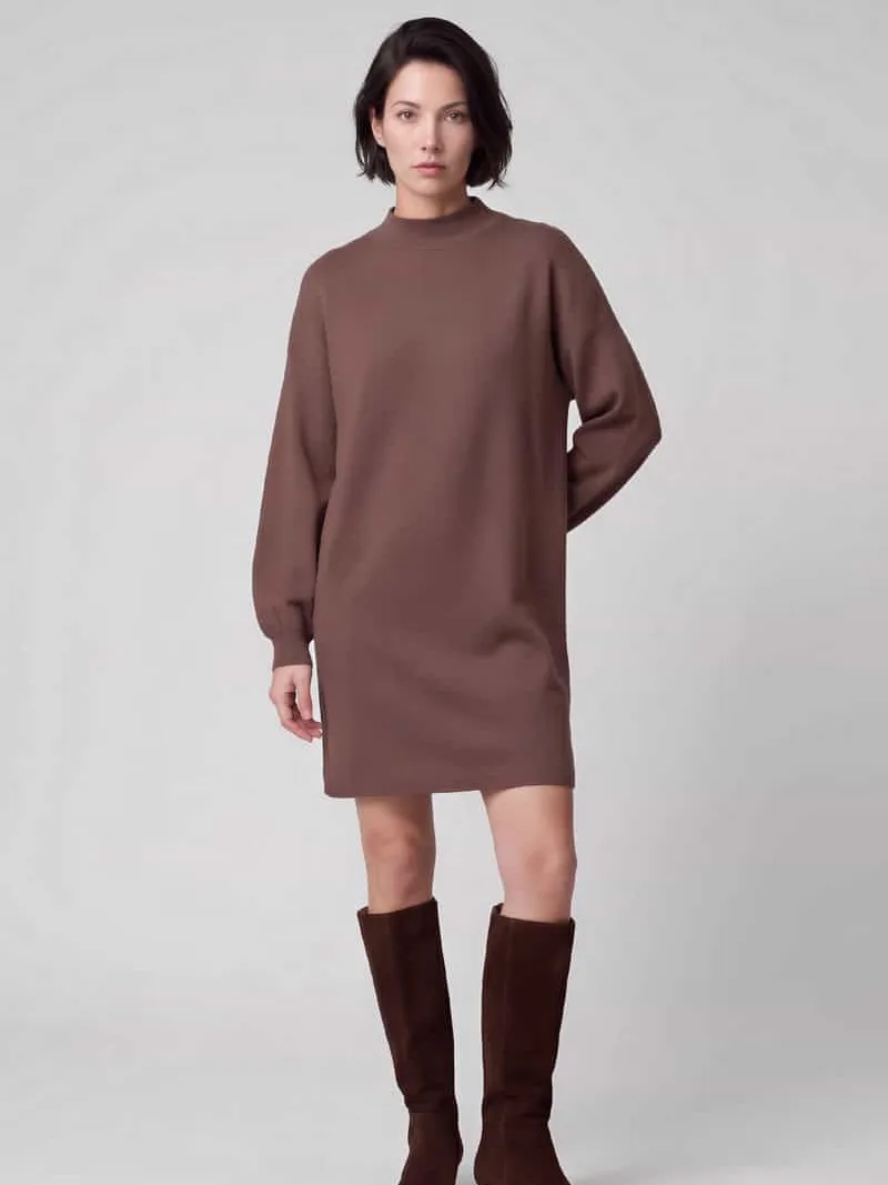 Vero Moda relaxed fit tricotjurk van viscosemix model 'NANCY' Middenbruin