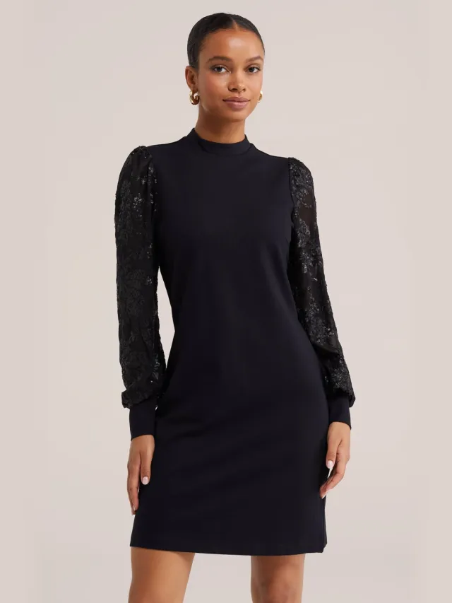 WE Fashion korte glitterjurk met pailletten - zwart