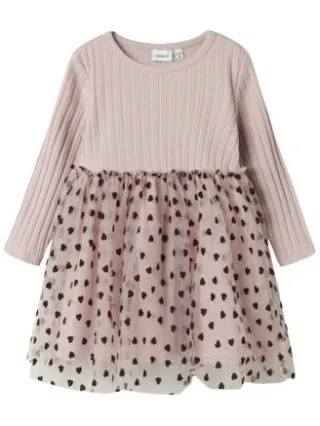 NAME IT MINI A-lijn jurk met hartjes mauve