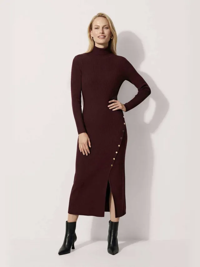 MADELEINE Jurk Gebreide jurk met split en sierknopen bordeaux / rood