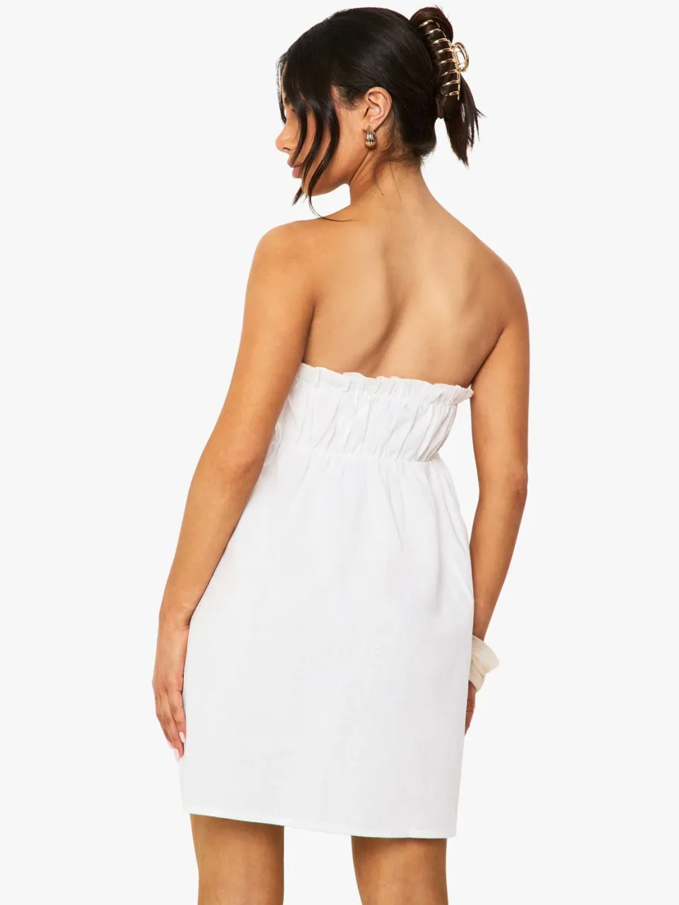 boohoo Dames Petite Linnen Gerimpelde Bandeau Mini-jurk wit, foto 3