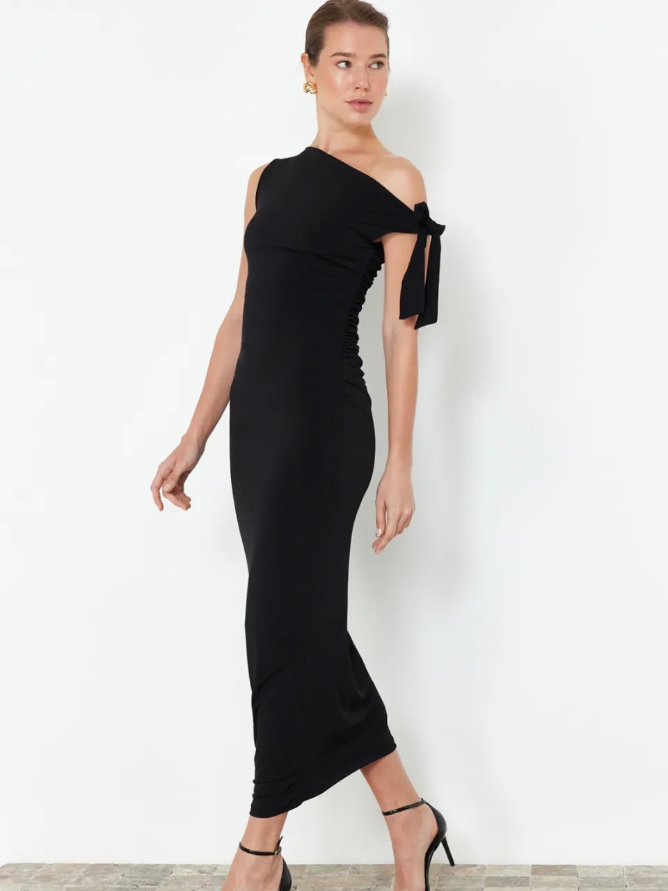Trendyol TRENDYOLMİLLA Dames Zwart Effen Maxi Mouwloos Avond / Dagelijks Bodycon Jurken, foto 2