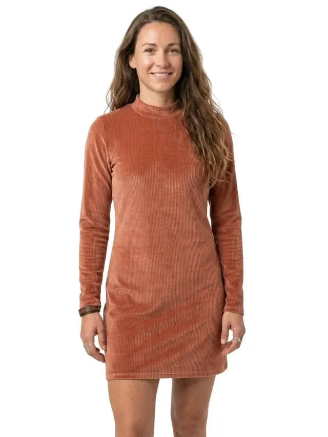Billabong Everleigh Mock Lang Mouw Jurk Bruin M Vrouw