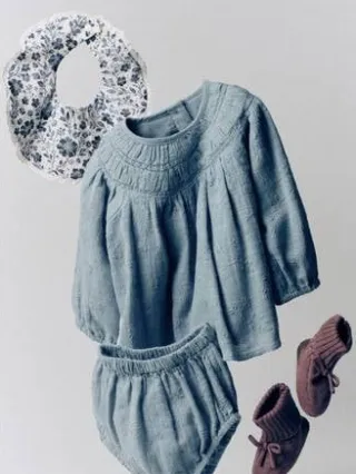 Mango korte A-lijn babyjurk met borduursel blauw, foto 3