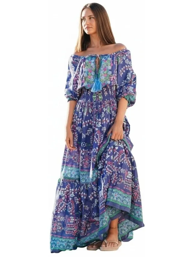 Isla Bonita By Sigris Lange Jurk Isla Bonita By Sigris Lange Midi-Jurk Blauw