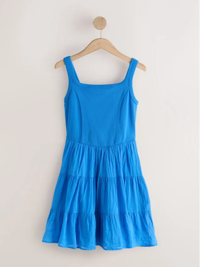Next Dames - Gelaagde minizomerjurk met vierkante has - Blauw Cobalt Blue