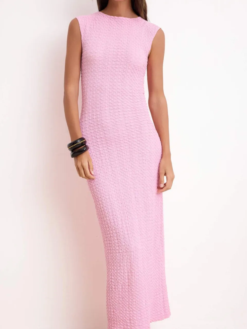 Trendyol TRENDYOLMİLLA Dames Roze Effen Maxi Mouwloos Casual Bodycon Jurken, foto 2