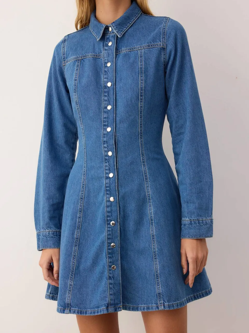 Trendyol TRENDYOLMİLLA Dames Blauw Effen Extra Kort / Super Mini Lang Casual Blousejurk Jurken, foto 2