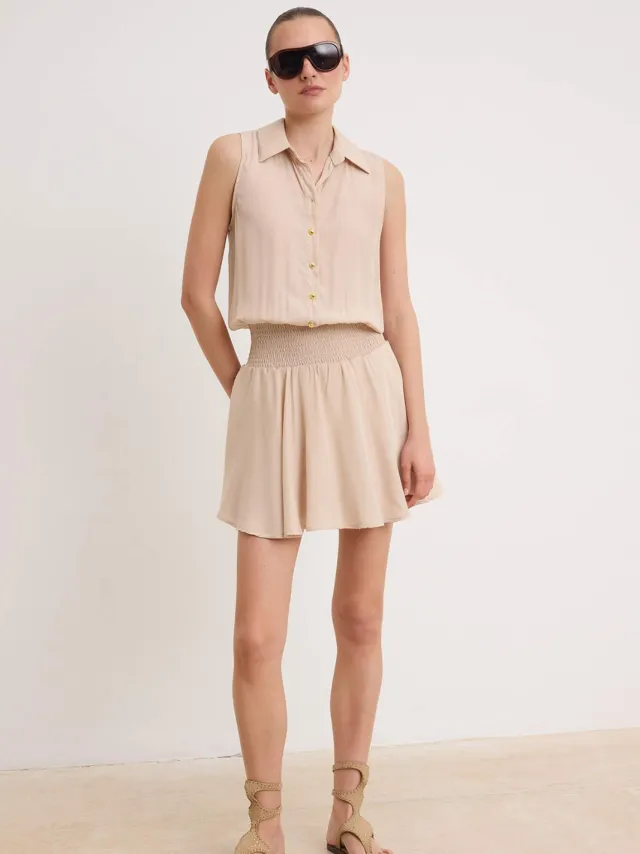 Trendyol TRENDYOLMİLLA Dames Beige Effen Kort / Mini Mouwloos Skater Jurken