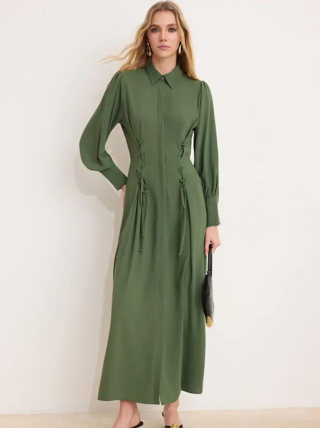 Trendyol Modest Dames Kaki Effen Maxi Lang Stijlvol/Avond Skater Modest Jurken