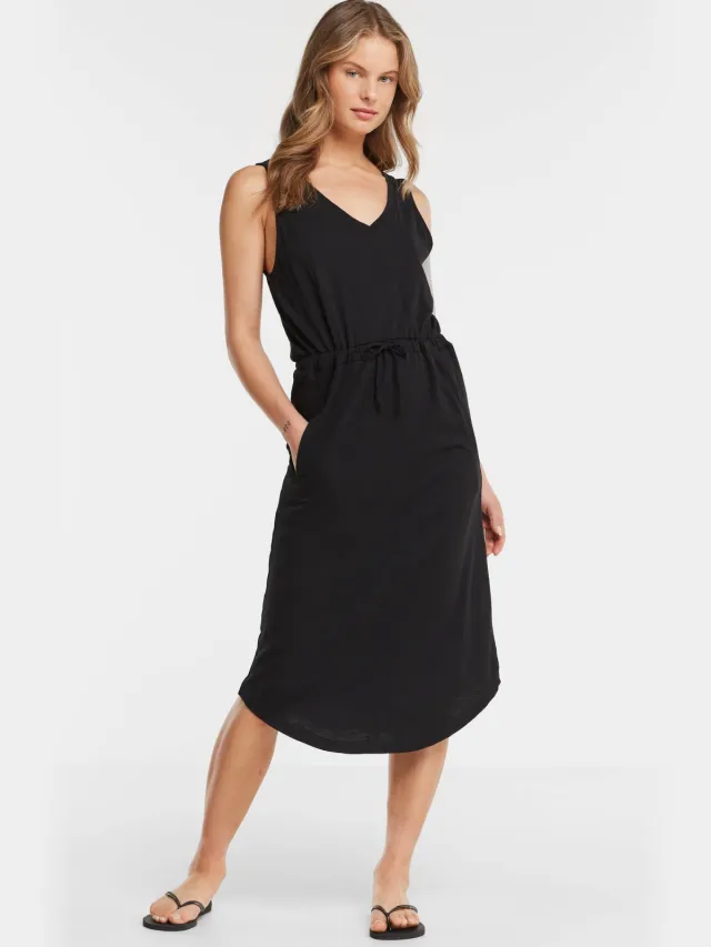 Anytime midi jurk met V-hals zwart