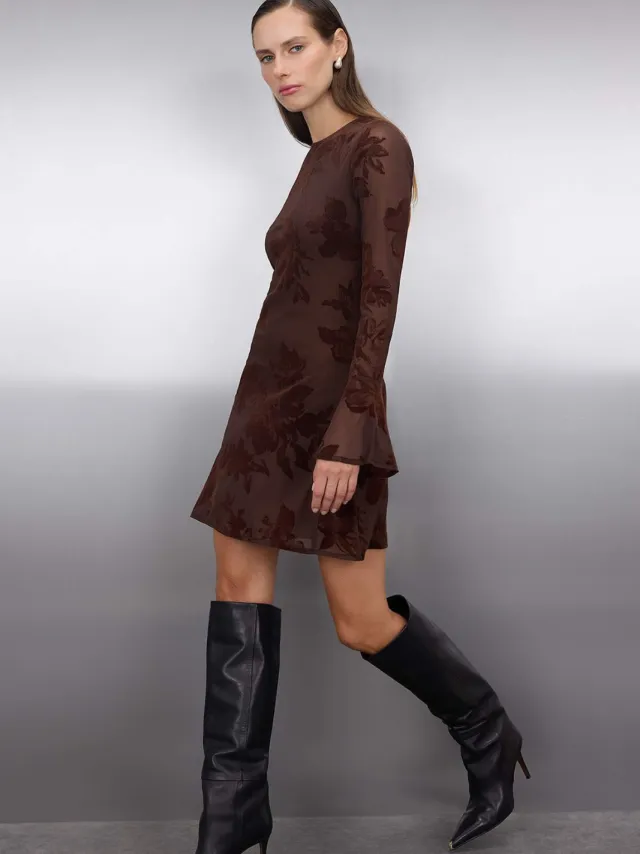 Trendyol TRENDYOLMİLLA Dames Bruin Bloemen Kort / Mini Lang Avond / Dagelijks Skater Jurken, foto 2