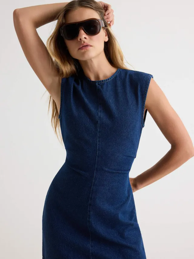 Trendyol TRENDYOLMİLLA Dames Donkerblauw Effen Kort / Mini Mouwloos Bodycon Jurken