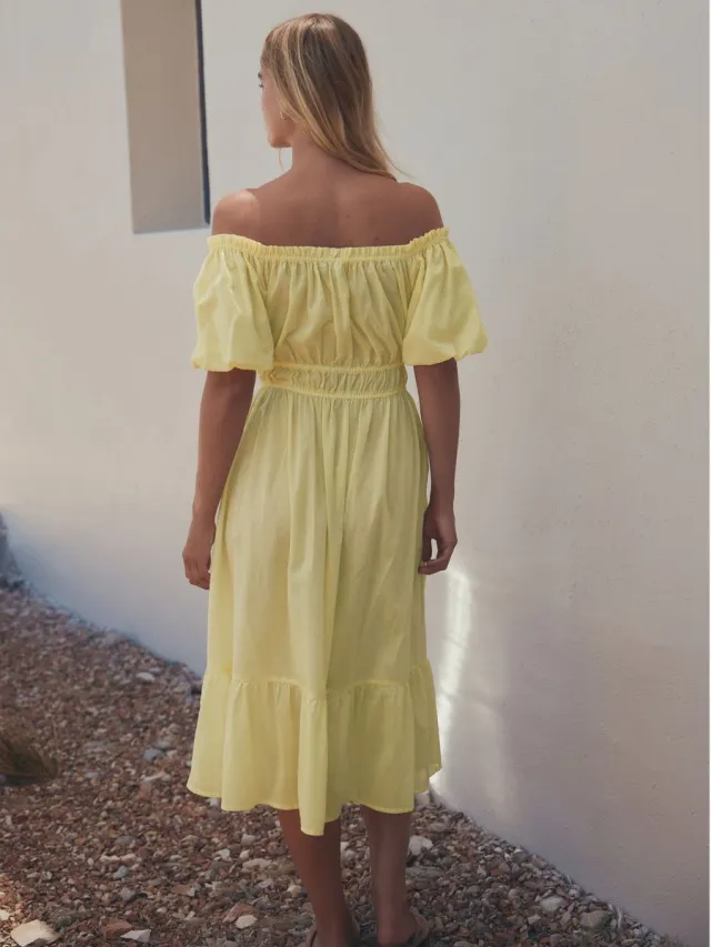Next Dames - Halflange jurk met afhangende schouders - Tall - Geel Lemon Yellow