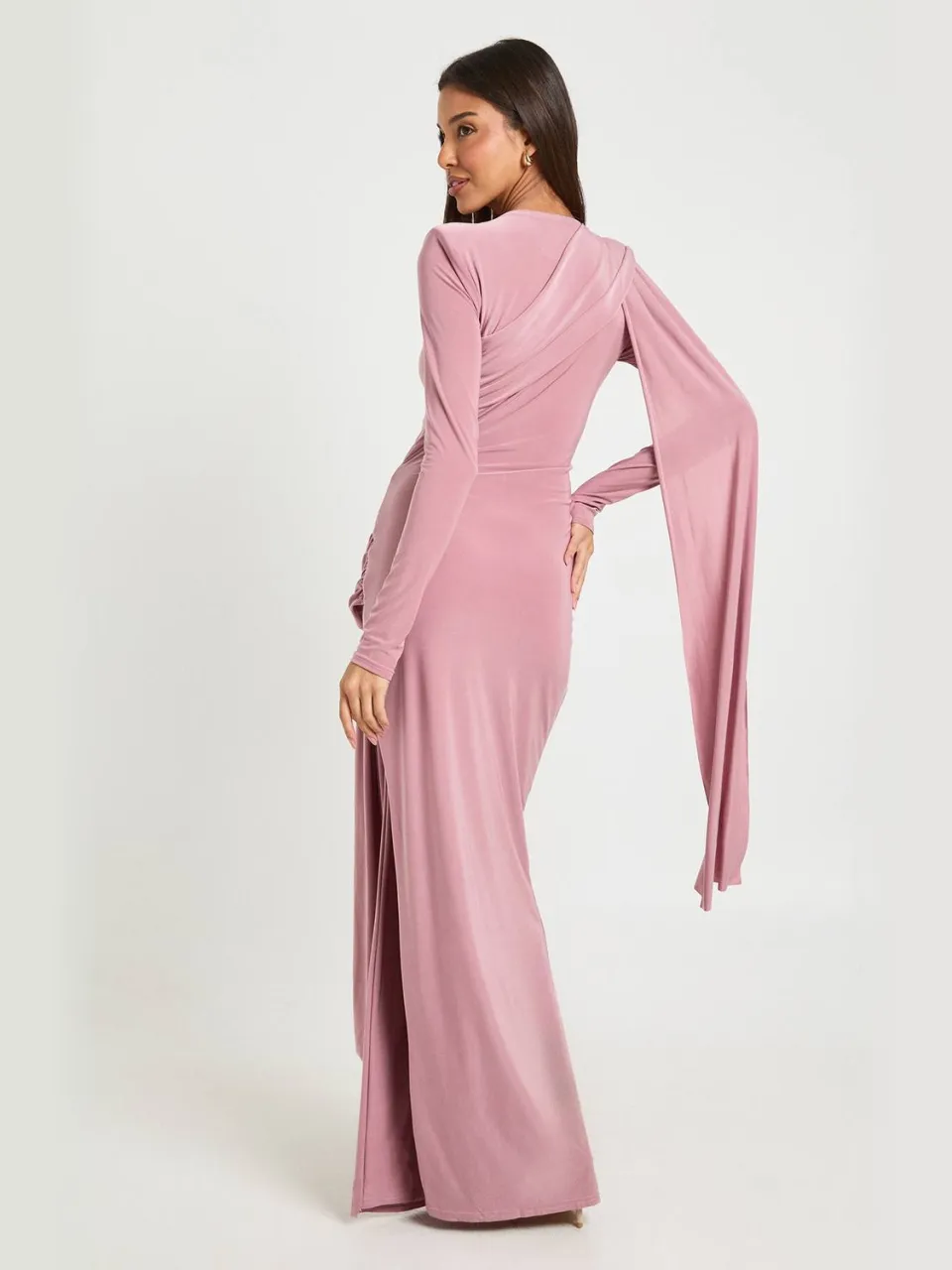 boohoo Dames Maxi Jurk met Draperie Detail en Zijsplit mauve, foto 2