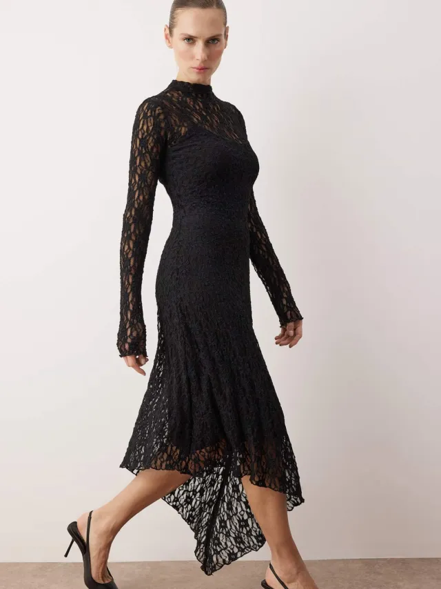 Trendyol TRENDYOLMİLLA Dames Zwart Effen Maxi Lang Avond / Dagelijks Asymmetrisch Jurken