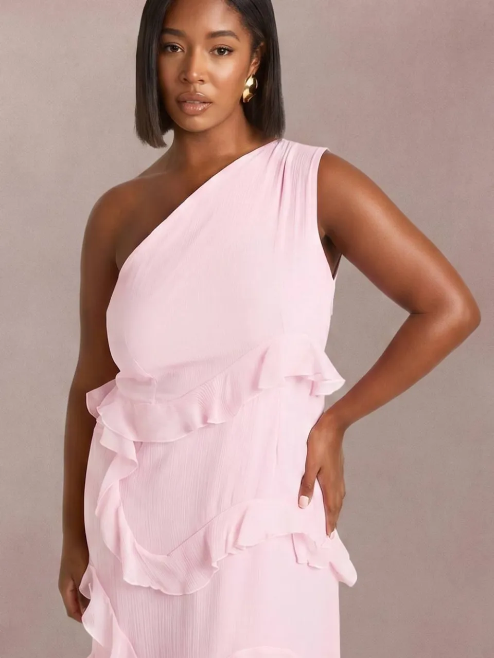 boohoo Dames Plus Chiffon Asymmetrische Maxi Jurk Baby Roze