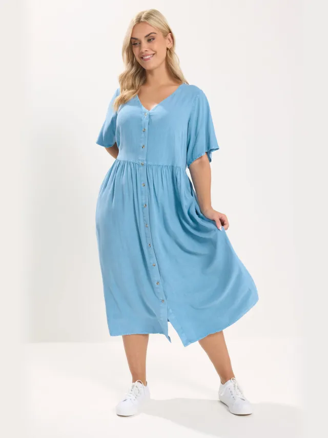 Yours Blauwe Chambray Maxitheejurk-68 Blue