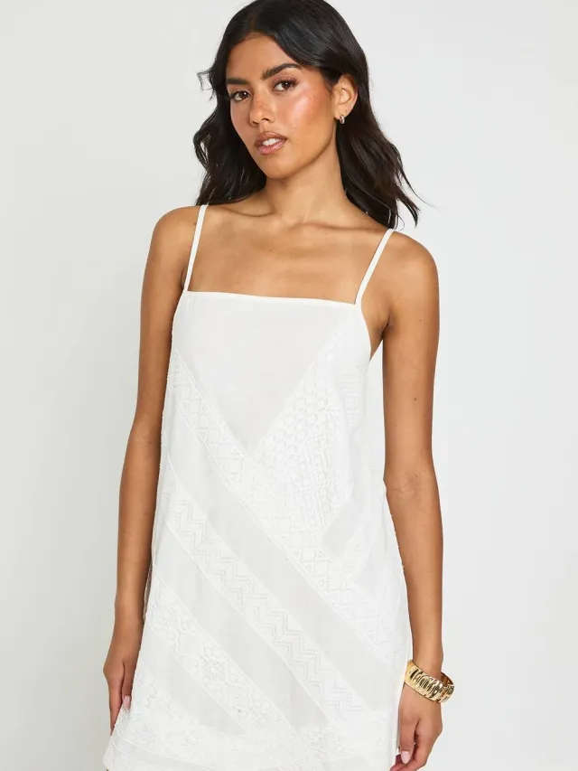 boohoo Dames Geborduurd Slipdress Met Vierkante Hals En Bandjes Ivoor