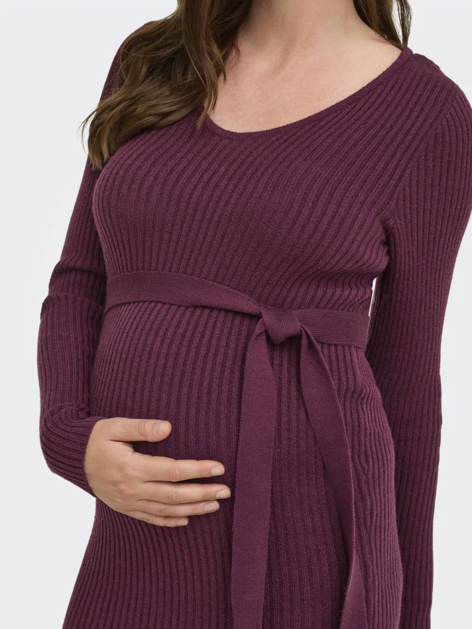 Only MATERNITY gebreide midi jurk V-hals donkerpaars, foto 6