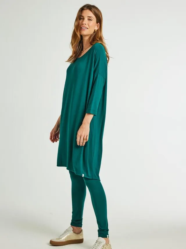 Didi Dames Loose dress 3/4 sleeves Sea moss green Groen
