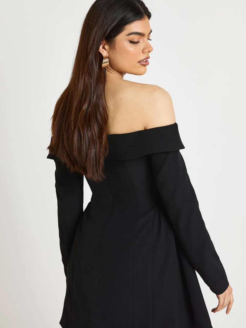 boohoo Dames Lange Mouw Bardot Gestructureerde Skater Jurk zwart, foto 2