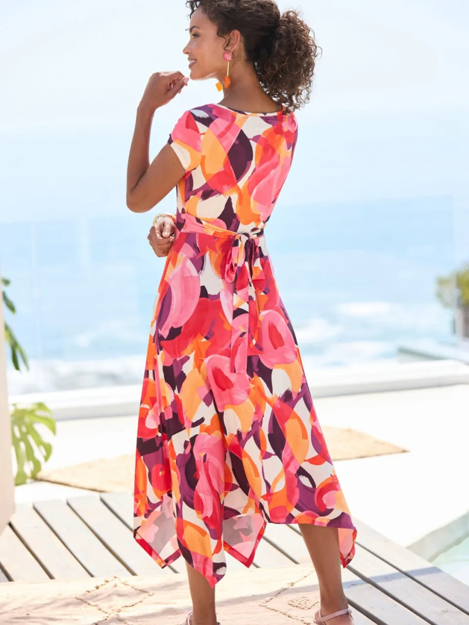 Midi-jurk rood/lila/pink bedrukt, foto 2
