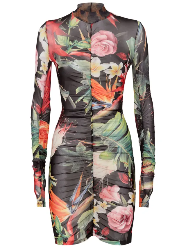 Philipp Plein Korte Jurk Flowers zwart/veelkleurig, foto 2