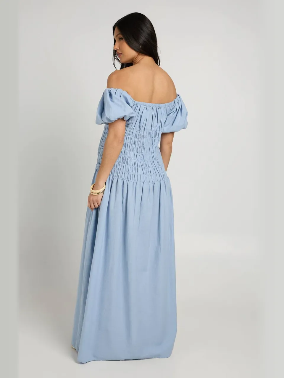 boohoo Dames Zwangerschaps Linnen-look Maxi Jurk Met Pofmouwen En Gesmockt Lijfje pastelblauw, foto 2