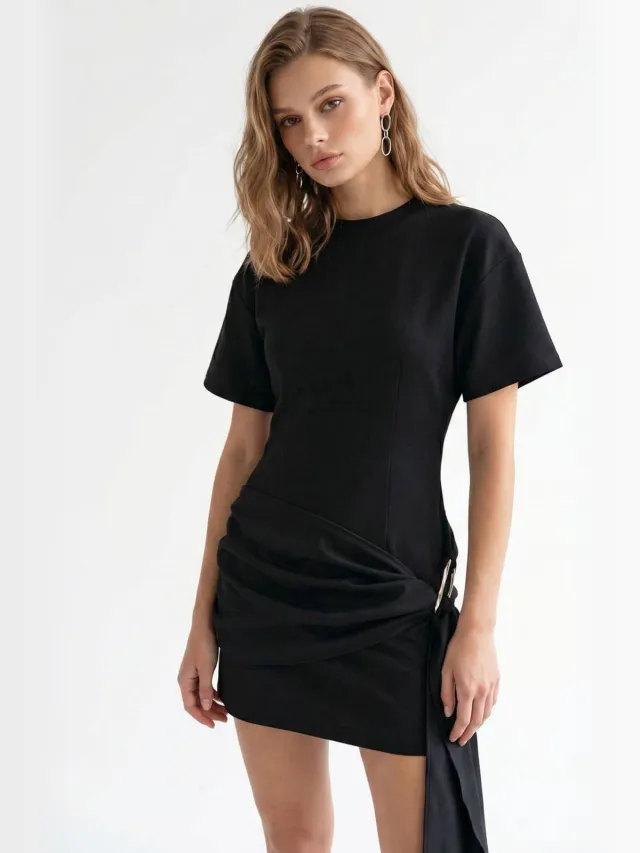 Mixray Crepe Geweven Mini-jurk Zwart