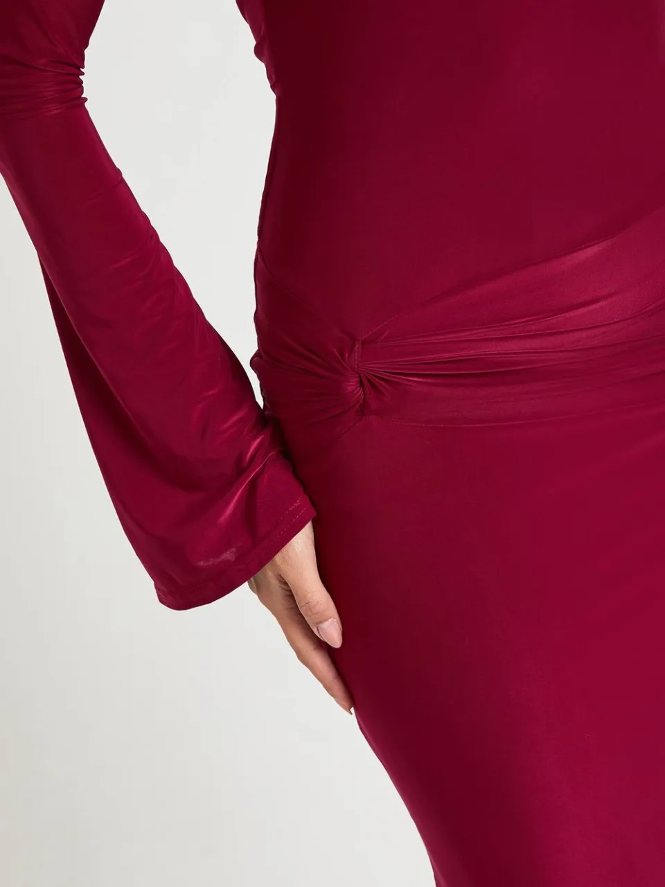 boohoo Dames Lange Mouw Twist Voorkant Maxi Jurk wijn, foto 4